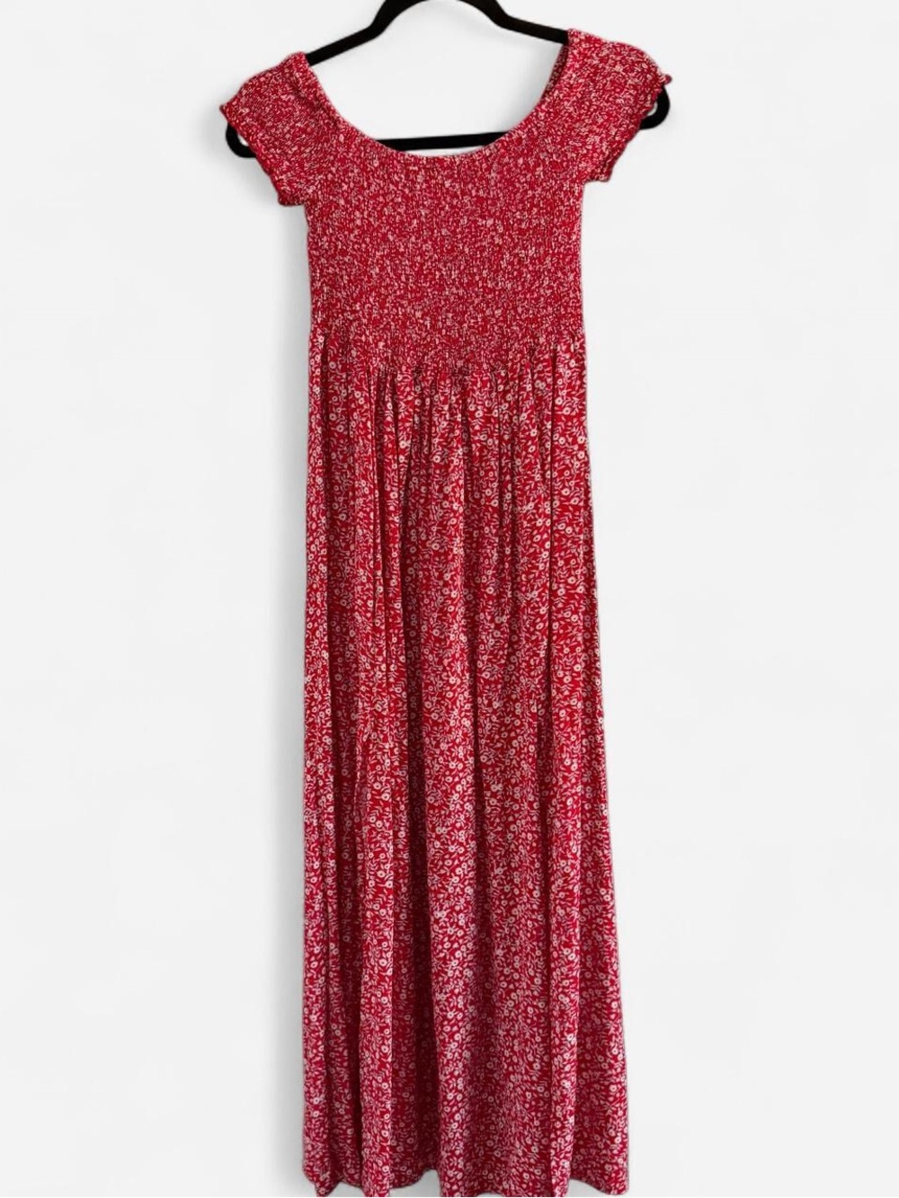 Women’s Red Floral Maxi Dress with 2 leg slits